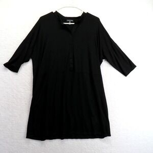 Eileen Fisher Dress Womens Large Black Viscose Henley Tunic‎ 3/4 Sleeve